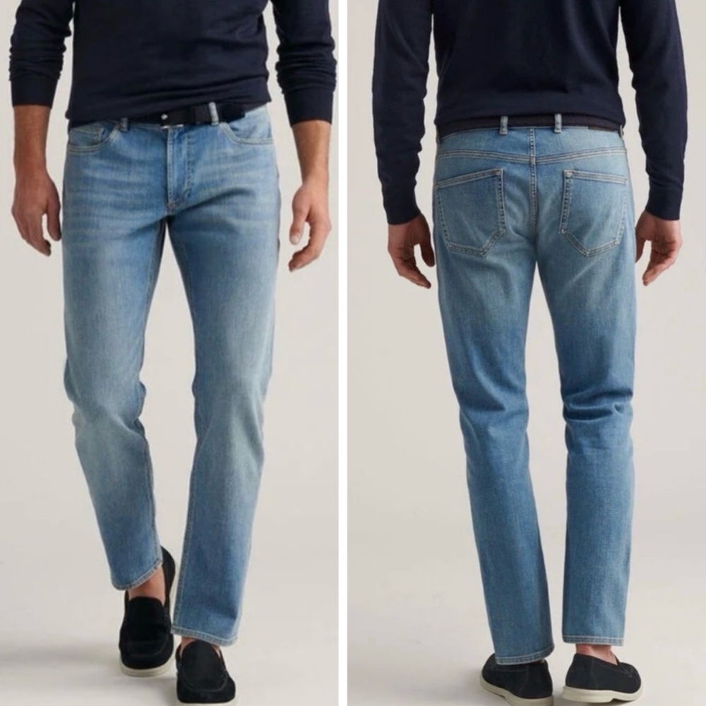 PETER MILLAR Men's Denim Blue Vintage Washed Five Pocket Straight Leg Jeans